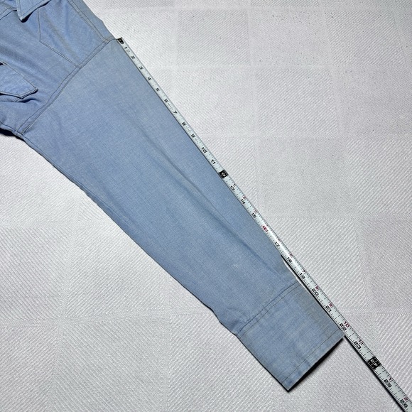 Vintage 80s Wrangler Pearl Snap Shirt Mens 15.5-32 Chambray Western Flap Pocket - Picture 11 of 11